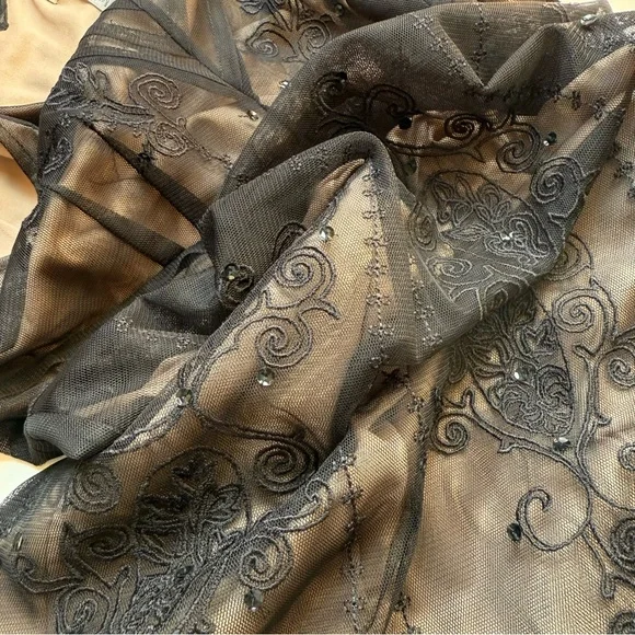 ANN TAYLOR LOFT PETITE 2P Black Embroidered Mesh Overlay Cocktail Party Dress - Picture 10 of 15